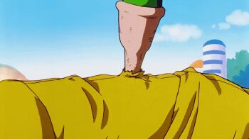 1990s_(style) 3boys absorption animated animated_gif anime_screenshot bald bug cell_(dragon_ball) city colored_skin creepy death dragon_ball dragonball_z facial_hair formal_clothes green_skin maeda_minoru male_focus melting money monster multiple_boys mustache pain piccolo retro_artstyle road scared slit_pupils spots stinger suit surprised tail third-party_edit third-party_extraction turban wings