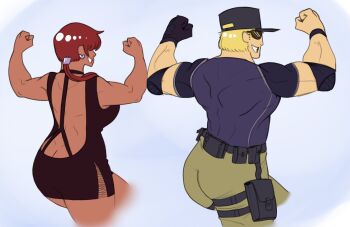 1girl 1shermieaday ass breasts butt_crack clark_still dark-skinned_female dark_skin dress female_focus heart huge_ass huge_breasts large_breasts long_hair ponytail red_hair shermie_(kof) skirt smile tan the_king_of_fighters twintails