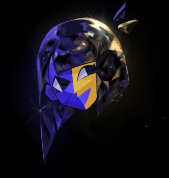 1girl black_background black_hair blue_skin blunt_bangs blunt_ends colored_skin commentary crystal_hair disembodied_head ena_(ena) ena_(series) ena_(species) ena_(web_series) english_commentary floating_head happy_ena highres multicolored_skin open_mouth simple_background smile split-color_skin two-tone_skin usagimarumei yellow_skin