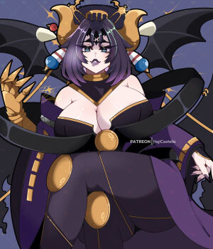 crossed_legs demon demon_girl digimon digimon_(creature) hajicastella lilithmon mark_of_evil wings