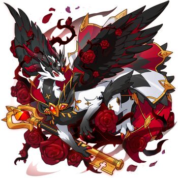 animal_focus clavis_(crimson_rose)_(dragon_village) clavis_(dragon_village) claws crown dragon dragon_village_(series) dragon_village_collection feathered_wings flower game_cg gem horns key no_humans official_art oversized_object red_eyes red_flower red_rose rose solo tachi-e tail third-party_source thorns transparent_background wings
