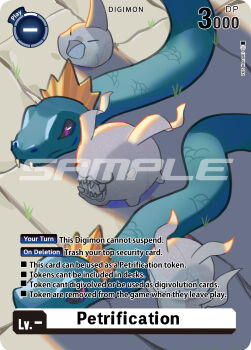 Rule 34 | 765 nanami, black sclera, chibimon, colored sclera, crown, digimon, digimon (creature), digimon card game, highres, medusamon, petrification, pink eyes, tail, token (tcg), tokomon, tunomon