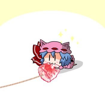 1girl :3 animal_ears animated animated_gif bat_ears bat_wings blue_hair bow cat_ears chasing chibi colorized dragging female_focus food fruit hat hat_bow heart lowres mini_person mini_wings minigirl noai_nioshi raspberry remilia_scarlet running short_hair simple_background solo sparkle string touhou white_background wings |_|