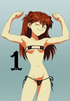 1girl bikini closed_eyes micro_bikini neon_genesis_evangelion orange_hair simple_background smile solo souryuu_asuka_langley swimsuit