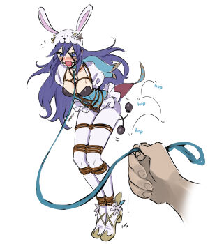 animal_collar arms_behind_back ball_gag bdsm bondage bound bound_ankles bound_arms bound_legs bound_wrists breast_bondage breasts collar crotch_rope eudetenis fire_emblem fire_emblem_awakening gag gagged highres holding holding_leash leash lucina_(fire_emblem) nintendo pantyhose playboy_bunny restrained rope sex_toy shibari shibari_over_clothes slave viewer_holding_leash white_pantyhose