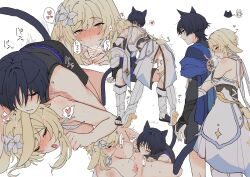 1boy 1girl :&gt;= absurdres animal_ears arm_at_side arm_cutout armor bar_censor bent_over bite_mark bite_mark_on_breast black_bodysuit black_bridal_gauntlets black_corset black_eyes black_hair black_sandals black_shorts blonde_hair blue_cape blue_feathers blue_kimono blue_sleeves blue_trim blunt_ends blush bodysuit boy_on_top breasts bridal_gauntlets bridal_legwear cape cat_boy cat_ears cat_tail censored choppy_bangs closed_eyes clothed_male_nude_female clothing_cutout corset couple covered_erect_nipples cross-laced_clothes cross-laced_corset cunnilingus detached_sleeves dress ears_down eyeliner eyeshadow facing_another feather_hair_ornament feathers fellatio fingering fingernails flower genshin_impact gold_shoes hair_flower hair_ornament hakama hakama_shorts half-closed_eyes hands_on_another&#039;s_thighs head_on_another&#039;s_shoulder heart heavy_breathing height_difference hetero highres hug hug_from_behind japanese_armor japanese_clothes juban kimono kote kurokote large_breasts layered_sleeves leaning_forward leg_warmers looking_at_another looking_at_viewer looking_back looking_down lumine_(genshin_impact) lying makeup motion_lines multiple_views nan7719318 nipples no_panties nude off_shoulder on_back one_eye_closed open_clothes open_kimono open_mouth oral parted_lips penis pleated_shorts prone_bone puffy_nipples rabbit_ears rabbit_girl rabbit_tail red_eyeliner red_eyeshadow right-to-left_comic saliva sandals scaramouche_(cat)_(genshin_impact) scaramouche_(genshin_impact) scarf sex sex_from_behind sharp_fingernails shoes short_hair short_hair_with_long_locks short_sleeves shorts shoulder_blades shoulder_blush sidelocks sideways_mouth sitting speech_bubble spoken_heart star_(symbol) star_print steaming_body stirrup_legwear sweat sweatdrop tail thighhighs tiptoes toeless_legwear toenails toes tongue tongue_out translation_request trembling twitching vambraces wanderer_(genshin_impact) white_background white_dress white_flower white_kimono white_leg_warmers white_mouth white_scarf white_sleeves white_thighhighs yellow_eyes zouri