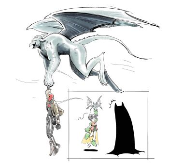 bat_signal batman batman_(series) batman_symbol be123be_be belt black_gloves black_hair bodysuit brown_jacket bruce_wayne commentary_request dc_comics domino_mask eye_mask gloves grey_bodysuit highres jacket jason_todd korean_commentary male_focus mask masked multicolored_bodysuit multiple_boys muscular muscular_male open_clothes pants red_hood_(dc) red_hood_and_the_outlaws red_mask robin_(dc) short_hair superhero_costume taut_bodysuit two-tone_bodysuit utility_belt