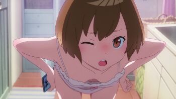 bent_over kouzuki_mahiru looking_at_viewer one_eye_closed underwear yoru_no_kurage_wa_oyogenai