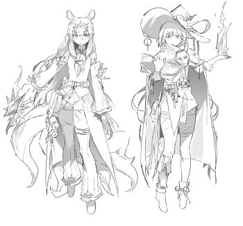 2girls book caimu6 cloak closed_mouth commentary commentary_request english_commentary expressionless fire full_body greyscale hat highres holding holding_book hololive hololive_english long_hair looking_at_viewer monochrome multiple_girls ninomae_ina&#039;nis pyrokinesis sketch telekinesis tentacle_hair tentacles very_long_hair virtual_youtuber watson_amelia witch witch_hat