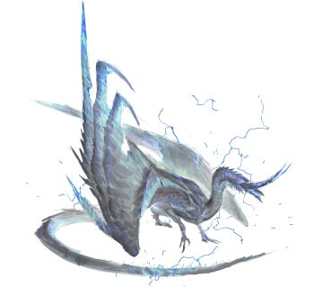 Rule 34 | absurdres, blue eyes, blue wings, claws, dragon, electricity, full body, glowing, glowing eyes, grey scales, highres, horns, leviair, no humans, open mouth, original, scales, simple background, solo, standing, tail, white background, wings