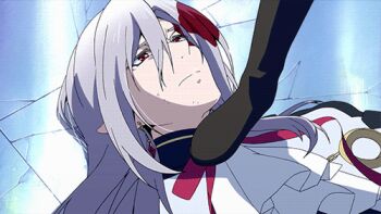 10s 1boy 1girl animated animated_gif lowres owari_no_seraph pink_hair red_eyes silver_hair