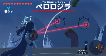 1girl aiming aqua_halo aris_(blue_archive) black_hair blue_archive commentary_request english_text facing_away from_behind gameplay_mechanics halo heads-up_display health_bar heart highres holding holding_shield laser laser_pointer_projection long_sleeves long_tongue looking_at_another miaki_(mi_autumn39) nintendo one_side_up perorodzilla_(blue_archive) rain rectangular_halo shield splashing the_legend_of_zelda the_legend_of_zelda:_breath_of_the_wild tongue tongue_out user_interface very_long_tongue water wooden_shield