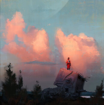 1boy art_study artofae brown_hair cloud dusk highres luke_skywalker machine sky solo standing star_wars