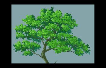 Rule 34 | black border, blue background, border, commentary request, highres, leaf, nature, no humans, original, painting (medium), plant, plant focus, traditional media, tree, yu02257951