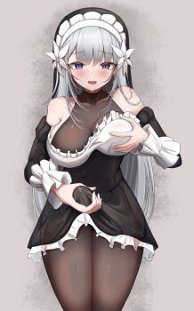 1girl absurdres black_dress black_pantyhose black_skirt black_sleeves blush breasts brown_ribbon bulge commentary_request covered_erect_nipples cross detached_sleeves dress erection erection_under_clothes flower futanari grey_background grey_hair hair_between_eyes hair_flower hair_ornament highres holding juliet_sleeves lactation lactation_through_clothes large_breasts lelia_(sinisistar) long_hair long_sleeves looking_at_viewer mole mole_on_breast mumi_daohu nervous nipple_stimulation nun open_mouth panties pantyhose pantyshot puffy_sleeves purple_eyes ribbon short_dress shy siblings simple_background sinisistar sinisistar_2 sisters skirt smile solo staff thighhighs underwear white_background white_flower