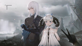 Rule 34 | 1boy, 3girls, absurdres, android, animal ears, argyle, bambinata: vitrum (pgr), bambinata (pgr), bare shoulders, battle, beach, bird, black hair, black sash, blue eyes, blunt bangs, bodysuit, braid, braided hair rings, building, cat ears, chest belt, chinese commentary, collar, collarbone, commentary, crossed arms, detached collar, doll joints, dress, earrings, expressionless, eyeliner, fake animal ears, film grain, firing, flat chest, freckles, frilled collar, frills, glowing, glowing eyes, gradient eyes, gravel, grey bodysuit, gun, hair ornament, hair rings, hairclip, hand up, heart, heart-shaped pupils, heart hair ornament, highres, holding, holding gun, holding weapon, igote, jewelry, joints, light blush, light smile, linea alba, liv: eclipse (pgr), liv (pgr), long hair, makeup, mechabare, mechanical arms, multicolored eyes, multicolored hair, multiple girls, official art, official wallpaper, ofuda earrings, overcast, people, petite, pink dress, pov, pov hands, punishing: gray raven, red eyeliner, red eyes, ruins, sash, skin tight, sky, skyscraper, soldier, sparks, straight hair, symbol-shaped pupils, teasell (pgr), toned, toned male, two-tone hair, unworn clothes, v, vanessa (pgr), viewfinder, war, waves, waving, weapon, white collar, white dress, white hair, xtears kitsune