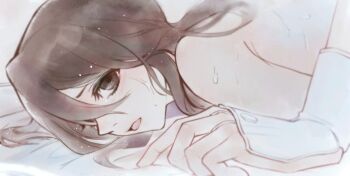 1boy 1girl antatica11 black_eyes black_hair bleach chinese_commentary commentary_request from_side highres implied_sex kuchiki_byakuya kuchiki_hisana medium_hair nude open_mouth sweat