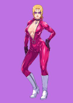1girl absurdres blue_eyes breasts catsuit choker cirenk cleavage death_by_degrees glasses highres large_breasts namco nina_williams pink_catsuit ponytail tekken tekken_2 tekken_3 tekken_4 tekken_5 tekken_5_(dark_resurrection) tekken_7 tekken_blood_vengeance tekken_bloodline tekken_tag_tournament tekken_tag_tournament_2