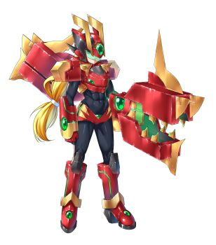 1girl arm_cannon armor armored_boots armored_gloves assault_visor back_holster biometal blonde_hair blue_eyes body_armor bodystocking boots breasts ceijin commission commissioner_upload covered_abs covered_navel cynthia_(mega_man_zx_zeta) elbow_gloves eyelashes fake_horns forehead_jewel full_body gloves helmet high_heel_boots high_heels highres holding_cannon horned_helmet horns knee_armor knee_boots long_hair looking_at_viewer mechanical_ears mega_man_(series) mega_man_zx muscular muscular_female non-web_source original petite ponytail shorts shoulder_armor small_breasts solo thighs transparent_background weapon