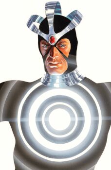 1boy absurdres alex_ross black_bodysuit blue_eyes bodysuit comic_cover cover cover_page gem glowing havok highres looking_at_viewer male_focus marvel official_art parted_lips realistic red_gem solo superhero_costume western_comics_(style) white_background x-men