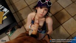 1boy 1girl 3d animated annoyed artist_name bikini blue_bikini blue_shorts breasts brown_eyes brown_hair censored closed_mouth collarbone denim expressionless feet_out_of_frame handjob hat hetero hirano_miharu indoors lips looking_at_viewer looking_up looping_animation matching_hair/eyes medium_breasts mosaic_censoring multicolored_bikini mura_tpg penis pov pov_crotch purple_hat red_bikini short_hair shorts solo_focus sunglasses_on_head swimsuit tagme tekken tekken_tag_tournament_2 tomboy video visor_cap watermark white-framed_eyewear yellow_bikini