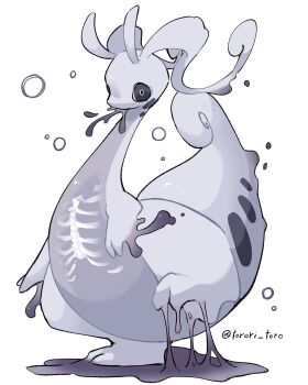 absurdres alternate_color antennae bone bubble gen_6_pokemon goodra highres nintendo no_humans pokemon pokemon_(creature) ribs see-through_body slime_(substance) tail torori_toro_(oimo_kenpi) twitter_username white_background