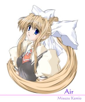 Rule 34 | 1girl, air (visual novel), ascot, black vest, blonde hair, blue eyes, breasts, character name, collared shirt, commentary request, copyright name, cropped torso, cross, cross ornament, hair ribbon, kamio misuzu, latin cross, long hair, long sidelocks, medium breasts, nanase tatsuki (aurora illusion), parted lips, ponytail, puffy short sleeves, puffy sleeves, red ascot, ribbon, school uniform, shirt, short sleeves, sidelocks, simple background, solo, very long hair, vest, white background, white ribbon, yellow shirt