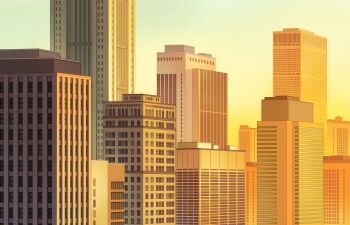 building cityscape commentary_request evening hariken highres no_humans original outdoors scenery sky skyscraper