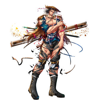 Rule 34 | 1boy, abs, absurdres, bara, bare pectorals, black hair, boots, bulge, commentary request, facial hair, full body, hat, highres, jewelry, large pectorals, long legs, looking at viewer, male focus, manly, mature male, medium hair, muscular, muscular male, necklace, original, pants, pectoral cleavage, pectorals, recenama, scar, scar on face, shirt, sideburns, solo, straw hat, stubble, sword, thick thighs, thighs, tight clothes, torn clothes, torn pants, weapon, white background