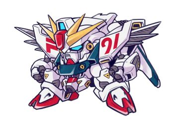 blue_eyes chibi chikichikibanban clenched_hands f91_gundam gundam gundam_f91 looking_ahead mashin_eiyuuden_wataru mecha no_humans parody robot solo style_parody v-fin white_background