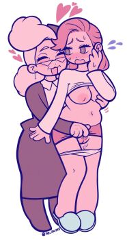 2girls breasts clothed_female_nude_female clothes_lift commission embarrassed glasses groping highres incest jojo_no_kimyou_na_bouken kujo_holy mature_female medium_breasts morti mother_and_daughter multiple_girls nude old old_woman panties plump pubic_hair skirt skirt_lift stardust_crusaders suzi_q underwear yuri
