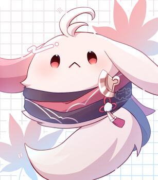 absurdres animal_ears animalization brown_scarf closed_mouth commentary_request dodoco_(genshin_impact) genshin_impact highres kaedehara_kazuha mina_(minaleafeon_c) no_humans red_eyes scarf tassel white_fur