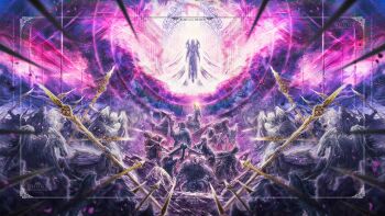 6+boys 6+girls absurdres animal_head armor ascot aura axe battle beak beard bird_boy black_dress black_hat black_hood black_scarf blindfold_mask blonde_hair blue_eyes blue_hair blue_jacket blue_surcoat boots border bow_(weapon) braid brown_boots brown_gloves closed_mouth coif commentary commentary_request covered_eyes covered_face dark-skinned_female dark_skin doll_joints dress duchess_(elden_ring) elden_ring elden_ring_nightreign english_commentary everyone executor_(elden_ring) facial_hair fake_horns feathered_wings fighting_stance floating flower_wreath full_body ghonz_art gloves green_hood green_jacket green_scarf grey_hair guardian_(elden_ring) hat head_wreath helmet helmet_over_eyes highres hip_armor holding holding_axe holding_bow_(weapon) holding_polearm holding_sword holding_weapon horned_helmet horns ironeye_(elden_ring) jacket joints low_twin_braids mace mask monocle multiple_boys multiple_girls nun ornate_armor over_shoulder pauldrons polearm raider_(elden_ring) recluse_(elden_ring) revenant_(elden_ring) sarong scarf scholar_(elden_ring) shoulder_armor signature spear sword twin_braids undertaker_(elden_ring) veil weapon weapon_bequeathed_harmonia_(elden_ring) white_dress white_hair white_sarong wide_sleeves winged_helmet wings witch_hat wylder_(elden_ring)