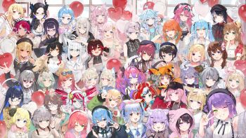 6+girls :d ;d ;p absurdres airani_iofifteen airani_iofifteen_(indonesian_casual) aki_rosenthal aki_rosenthal_(gaming_casual) animal_ear_fluff animal_ears anya_melfissa anya_melfissa_(indonesian_casual) ayunda_risu ayunda_risu_(fall_casual) azki_(hololive) azki_(yurufuwa_casual)_(hololive) balloon cat_ears cat_girl cecilia_immergreen cecilia_immergreen_(1st_costume) commentary_request copyright_name dog_ears dog_girl double_v elf everyone extra_ears fox_ears fox_girl fuwawa_abyssgard fuwawa_abyssgard_(casual) gigi_murin gigi_murin_(1st_costume) grin hakos_baelz hakos_baelz_(casual) hakui_koyori hakui_koyori_(school_uniform) halo heart_balloon heterochromia highres hololive hololive_dev_is hololive_english hololive_fantasy hololive_indonesia horns hoshimachi_suisei hoshimachi_suisei_(casual) houshou_marine houshou_marine_(businesswoman) ichijou_ririka ichijou_ririka_(1st_costume) indoors irys_(casualrys)_(hololive) irys_(hololive) isaki_riona isaki_riona_(1st_costume) izumi_kei kazama_iroha kazama_iroha_(street) kikirara_vivi kikirara_vivi_(1st_costume) kobo_kanaeru kobo_kanaeru_(4th_costume) koseki_bijou koseki_bijou_(casual) kureiji_ollie kureiji_ollie_(mafia_princess) lion_ears lion_girl looking_at_viewer mizumiya_su mizumiya_su_(1st_costume) mococo_abyssgard mococo_abyssgard_(casual) momosuzu_nene momosuzu_nene_(casual) mori_calliope mori_calliope_(streetwear) mouse_ears mouse_girl mouse_on_head mr._squeaks_(hakos_baelz) multiple_girls nekomata_okayu nekomata_okayu_(gyaru) nerissa_ravencroft nerissa_ravencroft_(casual) ninomae_ina'nis ninomae_ina'nis_(casual) official_alternate_costume official_alternate_hair_length official_alternate_hairstyle official_art omaru_polka omaru_polka_(casual) one_eye_closed ookami_mio ookami_mio_(street) oozora_subaru oozora_subaru_(casual) open_mouth otonose_kanade otonose_kanade_(1st_costume) ouro_kronii ouro_kronii_(casual) panther_ears panther_girl pavolia_reine pavolia_reine_(indonesian_casual) pointy_ears rabbit_ears rabbit_girl raora_panthera raora_panthera_(1st_costume) roboco-san roboco-san_(oversized_outerwear) sakura_miko sakura_miko_(school_uniform) sheep_girl sheep_horns shiori_novella shiori_novella_(casual) shirakami_fubuki shirakami_fubuki_(street) shiranui_flare shiranui_flare_(street) shirogane_noel shirogane_noel_(casual) shishiro_botan shishiro_botan_(midnight_convenience_store) siblings sisters smile squirrel_ears squirrel_girl takanashi_kiara takanashi_kiara_(casual) tokino_sora tokino_sora_(casual) tokoyami_towa tokoyami_towa_(jirai_kei) tongue tongue_out tsunomaki_watame tsunomaki_watame_(street_casual) twins usada_pekora usada_pekora_(casual) v vestia_zeta vestia_zeta_(jirai_kei) virtual_youtuber wolf_ears wolf_girl yukihana_lamy yukihana_lamy_(casual)