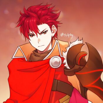 1boy armor cape collared_cloak diamant_(fire_emblem) fire_emblem fire_emblem_engage looking_at_viewer male_focus nintendo prince red_cape red_eyes red_hair short_hair shoulder_armor sylphy_fe