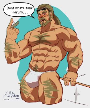 Rule 34 | 1boy, abs, absurdres, afterimage, bara, beard, beckoning, bikini briefs, blush, body fur, bulge, cropped legs, facial hair, full beard, grandpa (senpai ga uzai), green hair, hairy, highres, index finger raised, large pectorals, looking at viewer, low ponytail, male focus, male underwear, mature male, muscular, muscular legs, muscular male, navel, navel hair, nhstonk, nipples, pectorals, ponytail, seductive smile, senpai ga uzai kouhai no hanashi, smile, solo, standing, stomach, sunglasses, thick eyebrows, thick navel hair, thighs, topless male, two-tone background, underwear, white male underwear, wrinkled skin