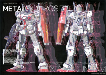 absurdres afterimage artist_name back beam_rifle black_background clenched_hand company_name copyright_notice earth_federation energy_gun english_text gundam highres holding holding_weapon katoki_hajime lineart mecha mecha_focus mobile_suit mobile_suit_gundam multiple_views no_humans official_art painting_(medium) promotional_art robot roundel rx-78-2_gundam scan science_fiction shield stats thrusters traditional_media v-fin weapon