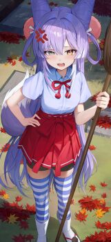 Rule 34 | 1girl, absurdres, anger vein, autumn leaves, bike shorts, bike shorts under skirt, blue eyes, blue shirt, bow, bowtie, broom, clrawing, collared shirt, commentary request, cone hair bun, day, double bun, fox girl, fox tail, hair bun, hair intakes, hair ornament, hair rings, hakama, hakama skirt, hand on own hip, heterochromia, highres, holding, holding broom, japanese clothes, korean commentary, leaf, looking at viewer, maple leaf, nontraditional miko, open mouth, outdoors, parted bangs, pom pom (clothes), pom pom hair ornament, red bow, red bowtie, red skirt, shirt, shirt tucked in, short sleeves, skirt, solo, stellive, striped clothes, striped thighhighs, tabi, tail, tenko shibuki, thighhighs, virtual youtuber, wing collar, yellow eyes, zettai ryouiki