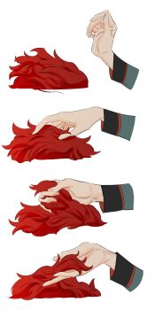 2girls absurdres asticassia_school_uniform grabbing_another&#039;s_hair green_jacket gundam gundam_suisei_no_majo hand_in_another&#039;s_hair highres holding_another&#039;s_hair jacket long_sleeves miorine_rembran multiple_girls red_hair school_uniform simple_background snapagi suletta_mercury white_background yuri