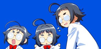 ahoge artist_self-insert bk_(barakoodra) bow coke-bottle_glasses glasses opaque_glasses original red_bow round_eyewear short_eyebrows sidelocks thick_eyebrows