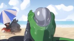 2boys 2girls animated anus beach bulge crocodile crocodilian cum erection erection_under_clothes feet food fox fox_girl growling highres looking_at_another looking_to_the_side male_focus masturbation moaning multiple_boys multiple_girls muscular muscular_male music open_mouth original precum public_indecency public_nudity reptile rhinoceros sand sandwich tagme tail testicles tongue tongue_out twitching umbrella video white_hair zonkpunch