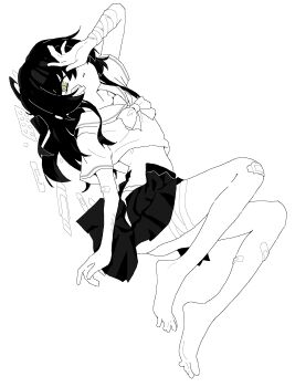 1girl bandaid bandaid_on_leg barefoot bocchi_the_rock! crop_top kita_ikuyo mcwanderer school_uniform serafuku skirt