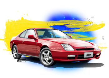 2025 artist_name car commentary_request copyright_notice dated honda honda_prelude license_plate logo motor_vehicle nimbus_goldbrum no_humans original product_placement red_car right-hand_drive shadow simple_background sports_car steering_wheel vehicle_focus watermark white_background