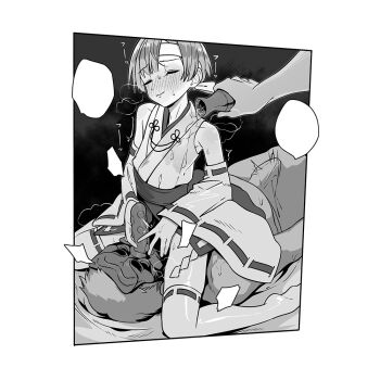 3boys bare_shoulders black_background blush border bottle closed_eyes detached_sleeves heavy_breathing holding holding_bottle indoors long_nose mask miniskirt mubo multiple_boys nontraditional_miko original sex shirt short_hair sitting sitting_on_face sitting_on_person skirt trap water_drop white_border white_shirt white_sleeves wide_sleeves wind