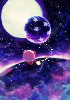above_clouds absurdres cloud fighting full_moon highres in_orbit kirby kirby&#039;s_adventure kirby:_nightmare_in_dream_land kirby_(series) kirby_nightmare_in_dream_land moon nightmare_(kirby) nightmare_orb nintendo no_humans planet planetary_ring sky space sparkle star_(sky) star_(symbol) star_rod starry_sky suyasuyabi