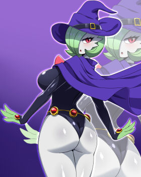 1girl ass breasts cosplay dc_comics garden gardevoir gen_3_pokemon highres huge_ass large_breasts monster_girl nintendo pokemon pokemon_(creature) raven_(dc) raven_(dc)_(cosplay) teen_titans zuchysdraws