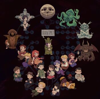 6+boys 6+girls abella_(fear_&amp;_hunger) absurdres alll-mer_(fear_&amp;_hunger) arm_sling august_(fear_&amp;_hunger) bare_arms bare_shoulders beard black_background black_bag black_dress black_hair black_jacket black_pants black_shoes black_suit black_vest blonde_hair book boots brown_boots brown_dress brown_eyes brown_hair brown_hat brown_jacket brown_pants brown_shoes brown_vest caligura_(fear_&amp;_hunger) camisole camisole_over_clothes chibi chibi_only closed_eyes closed_mouth colored_skin commentary_request crossed_arms crucifixion daan_(fear_&amp;_hunger) dark-skinned_male dark_skin disembodied_head double_v dress english_text everyone extra_arms eyepatch face_piercing facial_hair fear_&amp;_hunger_(series) fear_&amp;_hunger_1 fear_&amp;_hunger_2:_termina flower flying_sweatdrops formal_clothes frilled_shirt_collar frills full_beard gameplay_mechanics glasses green_eyes green_jacket green_jumpsuit green_pants grey_jacket grey_pants grey_shoes grey_suit gro-goroth_(fear_&amp;_hunger) hat henryk_(fear_&amp;_hunger) highres holding holding_book holding_flower holding_wrench hugging_own_legs index_finger_raised indian_style jacket jumpsuit karin_(fear_&amp;_hunger) levi_(fear_&amp;_hunger) long_hair long_sleeves looking_at_another looking_at_viewer low-tied_long_hair lying marcoh_(fear_&amp;_hunger) marina_(fear_&amp;_hunger) medical_eyepatch min90084 mouth_piercing multiple_boys multiple_girls mustache nas'hrah_(fear_&amp;_hunger) o'saa_(fear_&amp;_hunger) olivia_(fear_&amp;_hunger) on_back open_book open_mouth orange_hair overalls pants pav_(fear_&amp;_hunger) per'kele_(fear_&amp;_hunger) piercing pinafore_dress pink_shirt pink_skirt pipe_wrench purple_hair purple_pants purple_skirt red_hair red_skin rher_(fear_&amp;_hunger) samarie_(fear_&amp;_hunger) shirt shoes short_hair simple_background sitting skirt sleeveless sleeveless_dress smile smoking socks sparkle spoilers standing suit suit_jacket sylvian_(fear_&amp;_hunger) tanaka_(fear_&amp;_hunger) tentacles the_girl_(fear_&amp;_hunger) the_god_of_fear_and_hunger v vest vinushka_(fear_&amp;_hunger) white_shirt white_socks wrench yellow_overalls