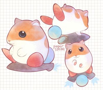 animal_ears animal_focus animal_hands grid_background hamster hamster_ears kirby_(series) kirby_air_ride kirby_air_riders nintendo no_humans papersseat rick_(kirby) rocket_star signature sitting solo