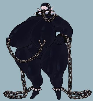 breasts chain chain_chomp chained_ankles chained_cuffs chained_wrists collar full_body gigantic_breasts hand_on_own_hip huge_breasts mario_(series) nintendo nipple_chain nipple_piercing nipples nude piercing pussy sharp_teeth spiked_anklet spiked_collar spikes standing teeth thecoatl034 thick_thighs thighs wide_hips