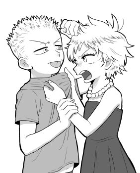 20th_century_fox arguing bart_simpson chawako_(spchawanmushi) child collar colored_skin dress fighting grabbing_another's_hair highres holding_another's_hair lisa_simpson messy_hair pulling_shirt shirt shota siblings spiked_hair the_simpsons tongue tongue_out yellow_skin